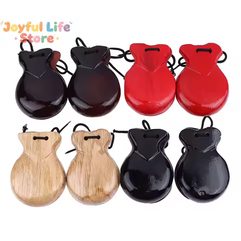 2Pcs Traditional Castanet Wood Spanish Castanets Flamenco Dance Castanets W String Hand Clapper Chil