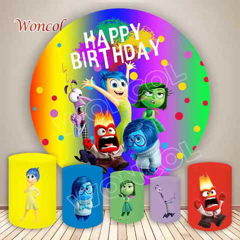 Inside Out Round Backdrop Kids Birthday Backdrop Inside Out Sadness Fear Joy Disgust Anxiety Anger C