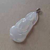 通體18k金鑲嵌 | 緬甸翡翠白月光素衣觀音吊墜 | 玉吊墜吊
