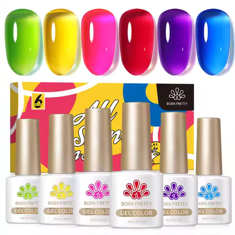 BORN PRETTY 7ml 6Pcs/Set Neon Garden Ice Jelly Gel Nail Polish Set Light Pink Blue Green Soak Off Tr