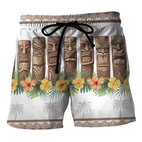 2025 Fashion Hawaiian Tiki 3D Printed Beach Shorts Casual Child Aloha Polynesia God Short Pants For 