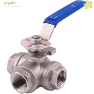 GORROS Water Valve, 3-Way Silver T Mounting Pad Ball Valve, NPT Thread 304 Stainless Steel 1/2" Gas 