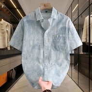 2025 New Style Tie-Dye Short-Sleeved Shirt Men's Fashion Casual Trendy Printed Ruffian Handsome Men'