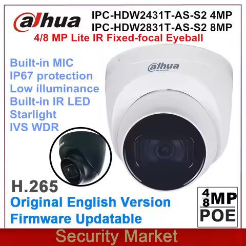 Original IP Dahua 4MP IPC-HDW2431T-AS-S2 And 8MP IPC-HDW2831T-AS WDR POE IR Eyeball Network Camera B