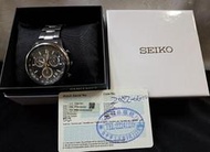 二手鋪 NO.8644 SEIKO 精工時尚 消光黑三眼計時 鋼帶石英腕錶 SSB219P1