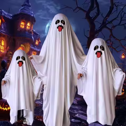 Kids Ghost Cloak Halloween Fancy Dress Ghost Cosplay Prop Spooky Trick-or-Treating Smiling Ghost Rob