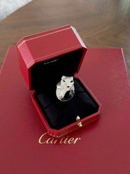 Cartier 卡地亞 高級珠寶 絕版 最可愛獵豹 胖嘟嘟白金滿鑽戒指，size52