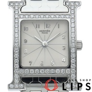愛馬仕 H-Watch 女士腕錶，鑲鑽錶圈，H Watch HH1.230，附錶盒、保固卡，不鏽鋼材質，銀色，拋光處理，成色極佳 [二手]
