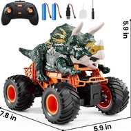 FERNGESTEUERTES DINOSAURIER-AUTO FR KINDER JUNGEN, ELEKTRISCHER MONSTERTRUCK MIT SPRAY, LICHT, SOUND