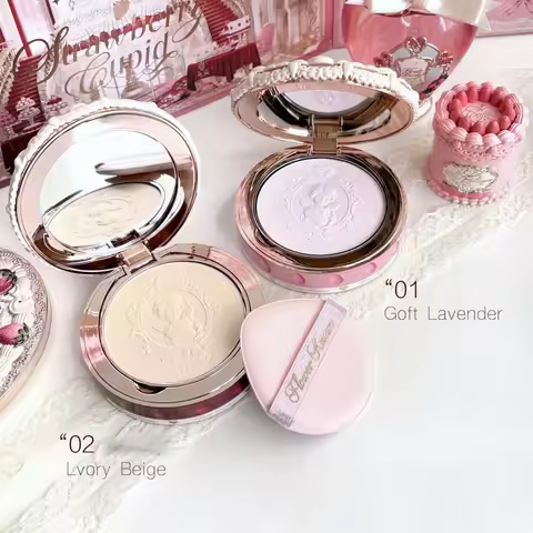 Flower Knows Compact Powder Matte Pressed Setting Powder Strawberry Cupid Collection Pressed Foundat