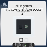 TV & Computer/LAN Socket CAT6+Glass Frame ปลั๊ก [SAHN] เต้ารับสัญญาณโทรทัศน์ และคอมพิวเตอร์ รุ่น Ell