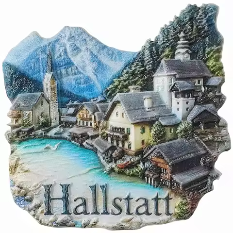 Hallstatt Austria Fridge Magnet Souvenir Gift,Resin Handmade Hallstatt Refrigerator Magnet Home Deco