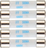 BOJACK Digital Multimeter Fuse 0.5A 500mA 1000V DC Fast Acting Nickel-Plated Brass Ceramic Fuse 6.3x