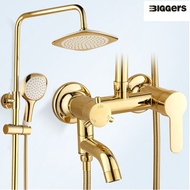 in stock Biggers gold color brass bathroom shower faucet set with rainfall shower head hand shower h