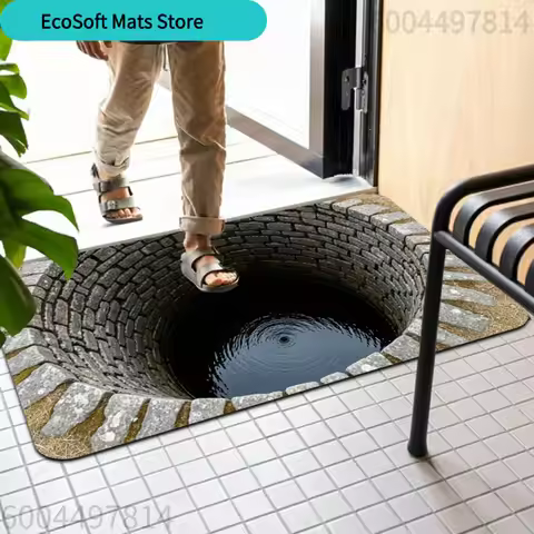 One Piece of a 3D Optical Illusion Mat Featuring an Endless Abyss Stone Trap Design, Suitable for Re