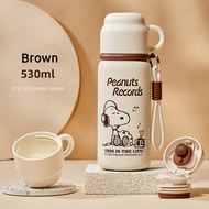 Pipjoy Cute Snoopy Double Drinking Water Bottle with Straw 500ML/17oz Leakproof Vacuum Flask Sus316 
