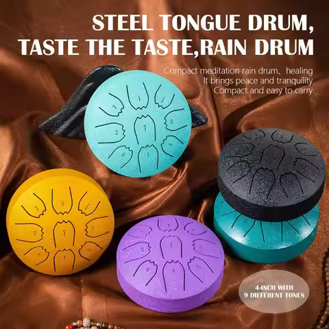 3 Inches 9 Tones Steel Tongue Drum Outdoors Rain Drums Instrument Mini Hand Drum Ethereal Drums Stic