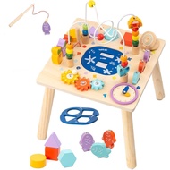 1 Year Old Baby Busy Table, 9 in 1 Wooden Montessori Toy | Baby Table with Beads, Suitable for Child