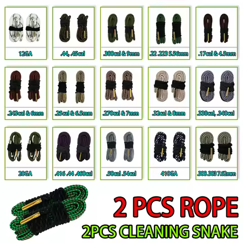 MIDUG 2PCS Gun Cleaning Kit Rifle Bore Clean Snake Barrel Bore Brush Rope for 12GA 9mm .22 .223 5.56