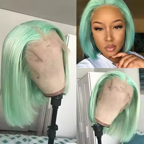 Mint Green Short Bob Straight Lace Front Wigs 13X4 HD Short Lace Wigs Pre Plucked Synthetic Daily Re