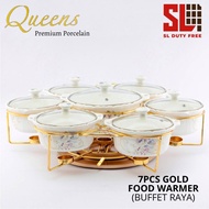 Queens Porcelain 7pcs Food Warmer with Rack Set with Candle Holder (Buffet Set Raya)