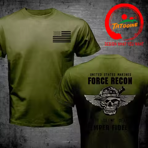 USMC T-shirt US Marines Semper Fidelis Devil Dog Military Force Recon T Shirt Men Cotton Tees Tops S