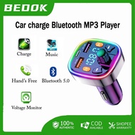 Car Charger Bluetooth MP3 Player 5.0 FM Fast Transmitter Multifunctional Car Charger color Light USB