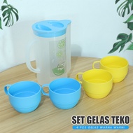 Colorful Plastic Teapot & 4 Cups Set | Cute Drink Jug for Kids & Household | PBR-GB