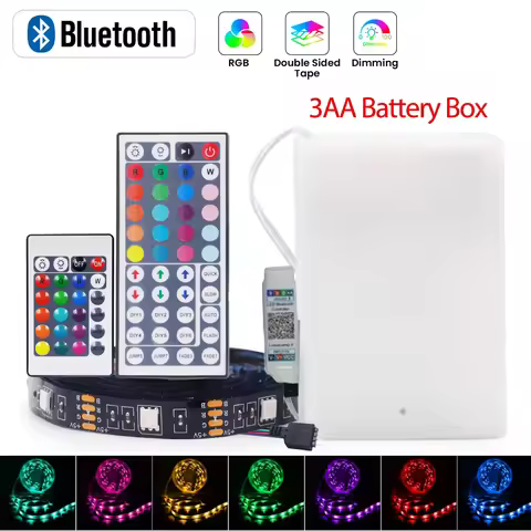 3AA Battery Box RGB Led Strip DC5V 5050 30LEDs/M Bluetooth 24/44Keys Remote Control Flexible Tape Wa