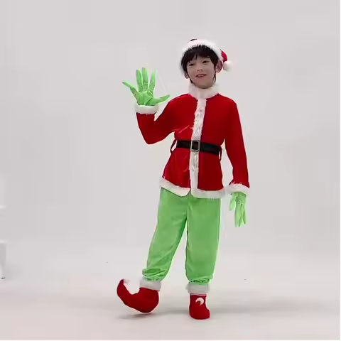 Halloween Explosive Green Hairy Monster Grinch Costume Santa Claus With Pantsuits Play Clothing Whol