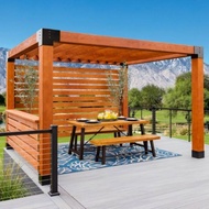 Pergola Villa Minimalis Besi Hollow Jati iKayu Natural Walnut Finish