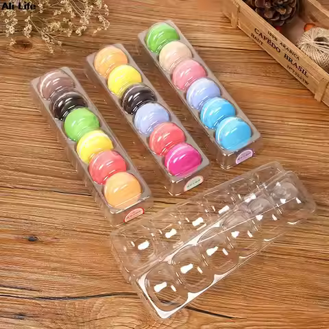 Hot 5Pcs Macaron Box Transparent PET Dessert Pastry Packaging Boxes Birthday Holiday Gift Cake Displ