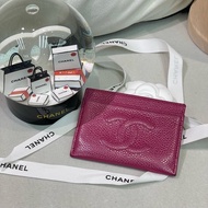 Chanel 香奈兒 紫紅色車線雙C logo卡包 X215