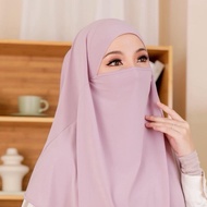HULWA Tudung Sarung Labuh Berdagu Khimar Umrah Instant Purdah Ironless Qainisa