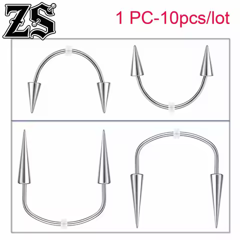 ZS 1 PC-10pcs/lot 16G Halloween Stainless Steel Lip Studs Women Men Punk Lip Piercing Spike Taper Sm