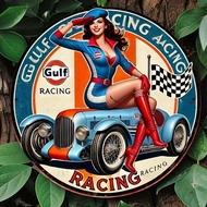 HELLOYOUNG Vintage Red Race Car Metal Tin Sign Retro Garage Wall Decor