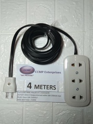 4 meters Heavy Duty Extension Cord wire (3)Three Gang flat cord #16 black wire