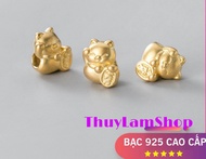 Charm mèo thần tài bạc S925 mạ vàng xâu vòng bạc đẹp