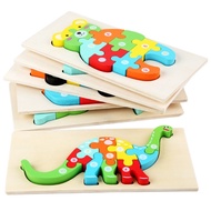 GeeToy Mainan Edukasi 3D Mainan Hewan Dinosaurus Jigsaw Puzzle Kayu