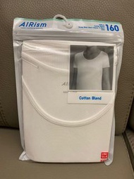 全新Uniqlo Airism 童裝白色圓領短袖內衣 底衫 童裝160 size Cotton Blend Scoop Neck Short Sleeve T-Shirt