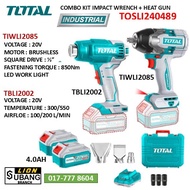 TOTAL Li-ion Combo Kit w/ Brushless Impact Wrench (850Nm) & Heat Gun + Battery TOSLI240489
