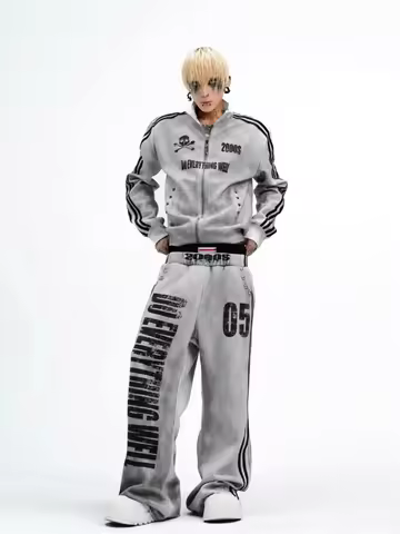 long sleeved spray printed sportswear fashion trend Harajuku retro Y2K personality willow nail zippe