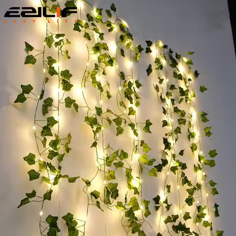 2/12M Artificial Green Ivy Vine LED Lights Waterproof Lighted Ivy String Bedroom Decor Wedding Backd