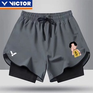 Victor Badminton Shorts 2024 New Design American Basketball Shorts Men Women Double Layer with Inner Lining Quick Drying Elastic Training White Quarters Fitness Sports Pants