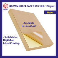 A4/A3 size- 50 pieces - Brown Kraft Paper Sticker 150gsm / Self-Adhesive Brown Kraft Paper 150gsm / 