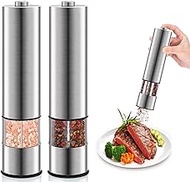 HSYP WOOD 2023 Version Electric Salt and Pepper Grinder Set (Pack of 2 Mills) One Handed Push Button Peppercorn Grinders and Sea Salt Mills