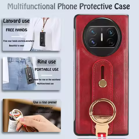 For Huawei Mate X3 Case Luxury Leather Anti-Slip Phone Case for Huawei mate x 3 matex3 Wrist Strap F