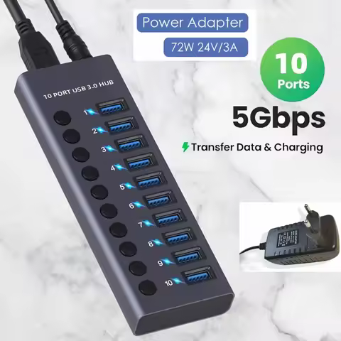 Powered USB Hub 3.0 10 7 4 Port USB Splitter Hub with Individual LED Switches usb Splitter Quick PD 