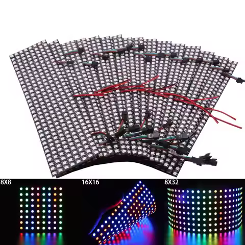 1~3PCS WS2812B RGB LED Flexible 8x8 16x16 8x32 Pixel Panel Strip Matrix Screen WS2812 Module Individ