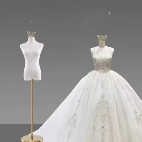 Professional Wedding Dress Mannequin -Female Torso Display Stand with Crown Veil for Bridal ShopGown